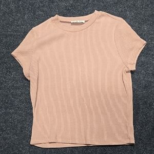 Pink Short Sleeve Ribbed Fitted T-Shirt